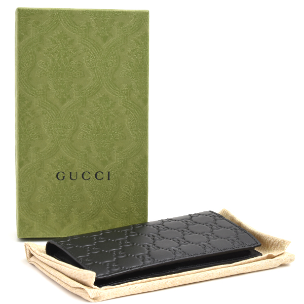 グッチ 財布 メンズ グッチシマ ロングウォレット 札入れ アウトレット ブラック 二つ折り カーフ グッチシグネチャー GUCCI 779828 中古