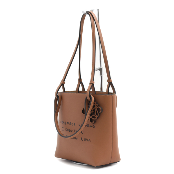 ロエベ バッグ レディース ダブルハンドル スクエア アナグラム ハンドバッグ トートバッグ カーフレザー タン LOEWE 中古