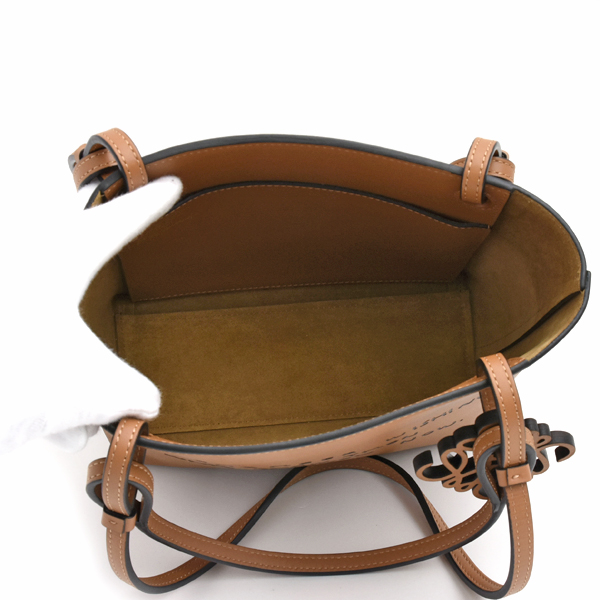 ロエベ バッグ レディース ダブルハンドル スクエア アナグラム ハンドバッグ トートバッグ カーフレザー タン LOEWE 中古