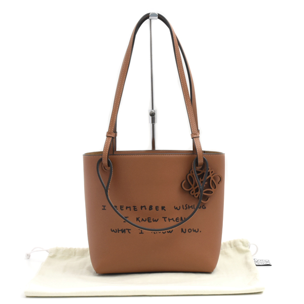 ロエベ バッグ レディース ダブルハンドル スクエア アナグラム ハンドバッグ トートバッグ カーフレザー タン LOEWE 中古