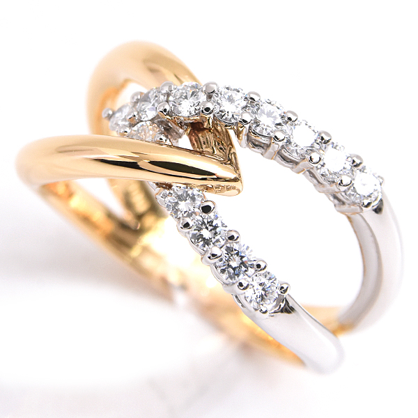 星の砂 指輪 レディース クロスモチーフ ダイヤモンド リング D0.41ct 11号 ゴールド プラチナ HOSHI no SUNA K18×PT900 中古