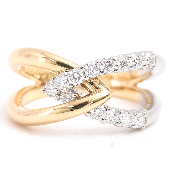 星の砂 指輪 レディース クロスモチーフ ダイヤモンド リング D0.41ct 11号 ゴールド プラチナ HOSHI no SUNA K18×PT900 中古