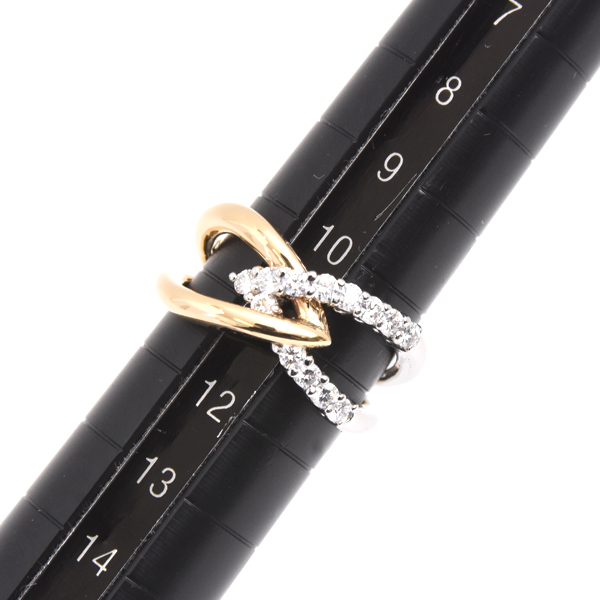 星の砂 指輪 レディース クロスモチーフ ダイヤモンド リング D0.41ct 11号 ゴールド プラチナ HOSHI no SUNA K18×PT900 中古