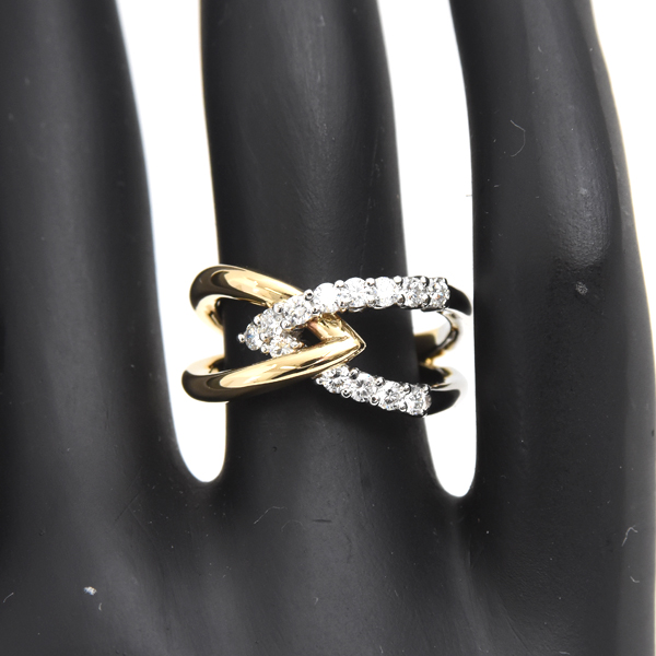 星の砂 指輪 レディース クロスモチーフ ダイヤモンド リング D0.41ct 11号 ゴールド プラチナ HOSHI no SUNA K18×PT900 中古