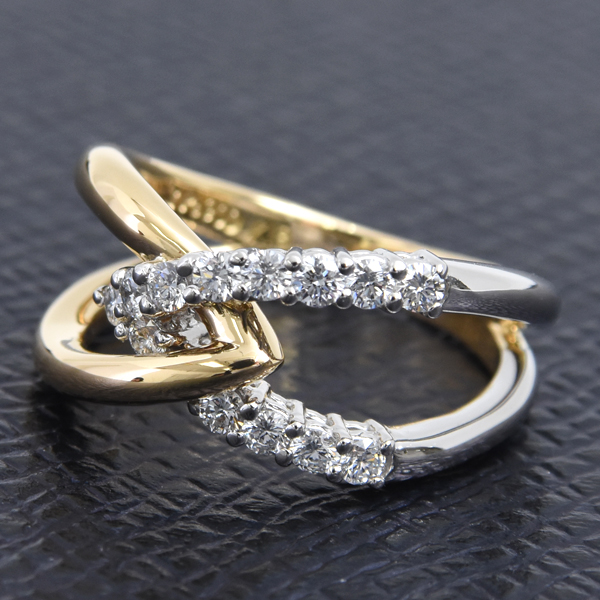 星の砂 指輪 レディース クロスモチーフ ダイヤモンド リング D0.41ct 11号 ゴールド プラチナ HOSHI no SUNA K18×PT900 中古