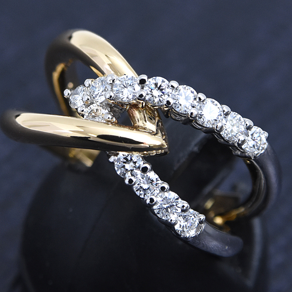 星の砂 指輪 レディース クロスモチーフ ダイヤモンド リング D0.41ct 11号 ゴールド プラチナ HOSHI no SUNA K18×PT900 中古