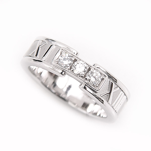 ティファニー 指輪 レディース アトラス 3Pダイヤモンド リング 9号 ホワイトゴールド TIFFANY 750WG 中古