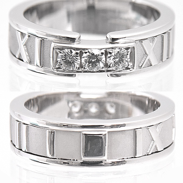 ティファニー 指輪 レディース アトラス 3Pダイヤモンド リング 9号 ホワイトゴールド TIFFANY 750WG 中古