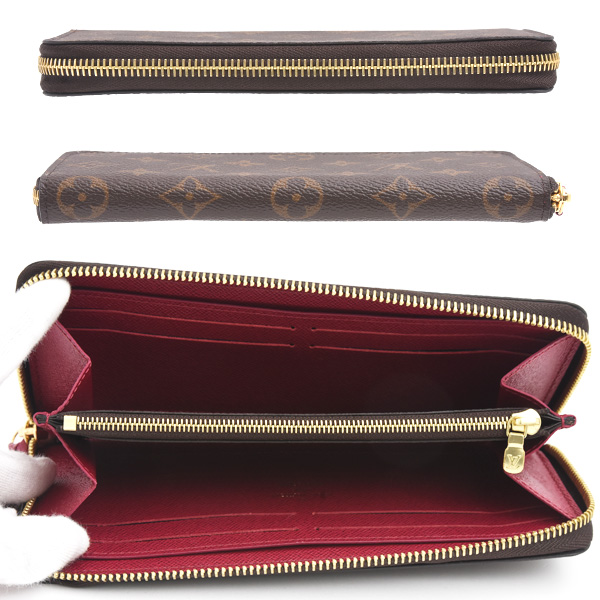 ルイヴィトン 財布 レディース モノグラム ポルトフォイユクレマンス フューシャ ワインレッド 長財布 Louis Vuitton M60742 中古