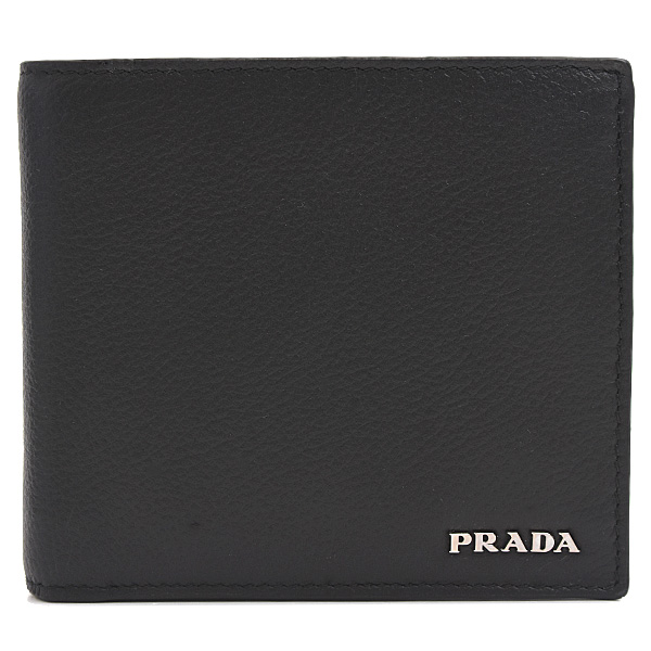 プラダ 財布 メンズ 二つ折り財布 カーフ NERO PRADA 2MO738 中古