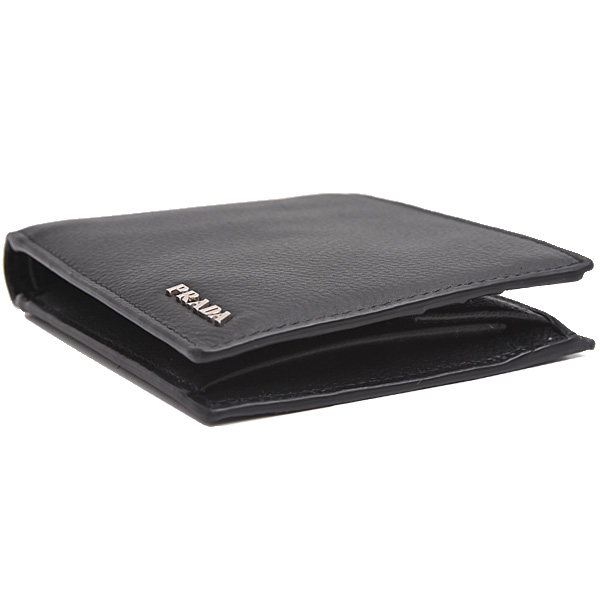 プラダ 財布 メンズ 二つ折り財布 カーフ NERO PRADA 2MO738 中古