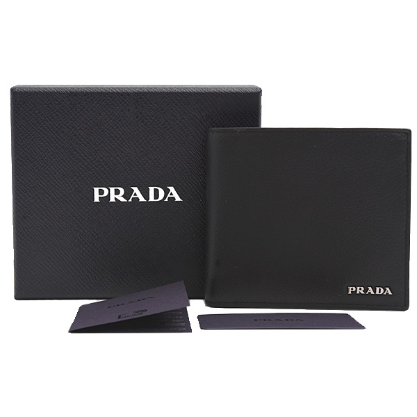 プラダ 財布 メンズ 二つ折り財布 カーフ NERO PRADA 2MO738 中古