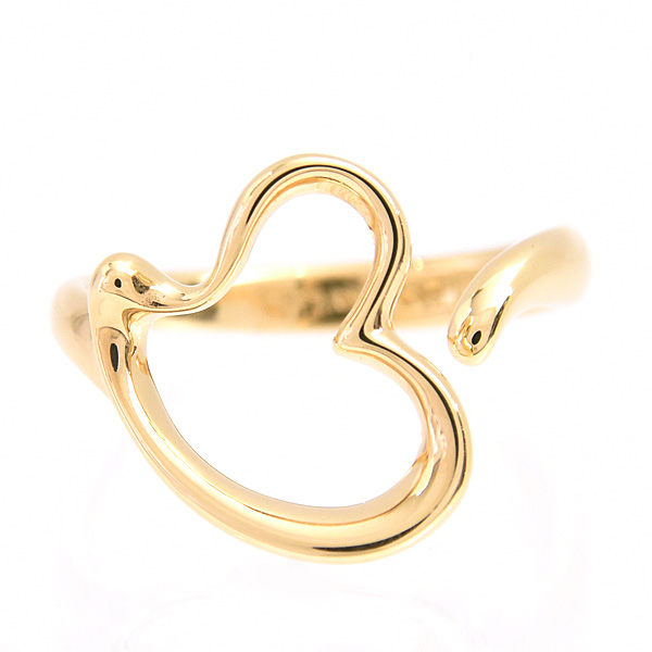 ティファニー リング レディース オープン ハート リング 実測8号 フォークリング 指輪 イエローゴールド TIFFANY 750YG 中古