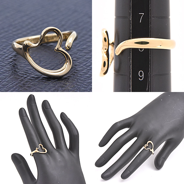 ティファニー リング レディース オープン ハート リング 実測8号 フォークリング 指輪 イエローゴールド TIFFANY 750YG 中古