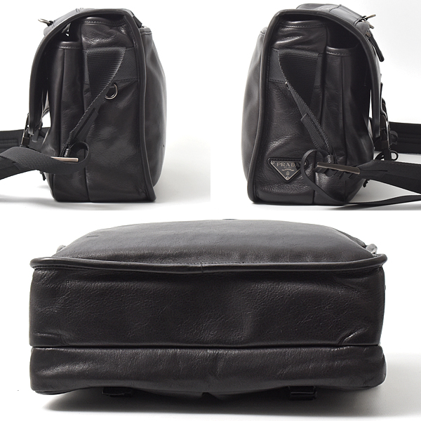 プラダ バッグ メンズ メッセンジャーバック ショルダーバッグ カーフ ブラック PRADA 2VD768 中古