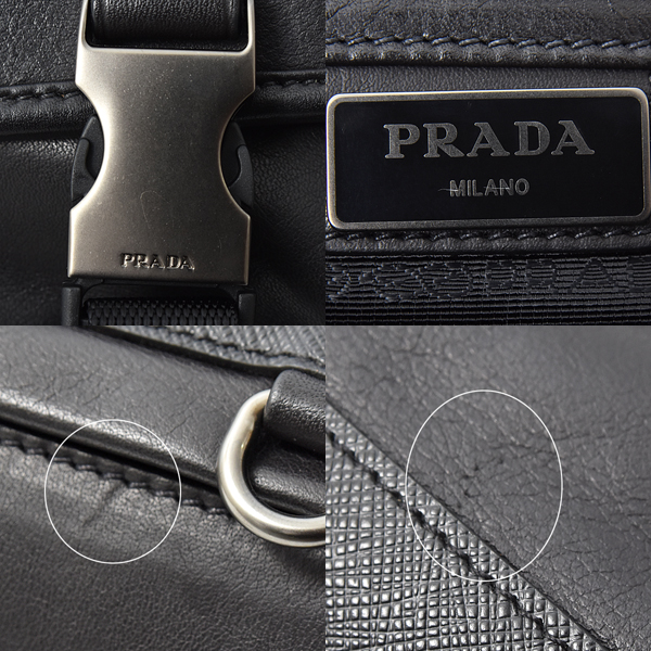 プラダ バッグ メンズ メッセンジャーバック ショルダーバッグ カーフ ブラック PRADA 2VD768 中古