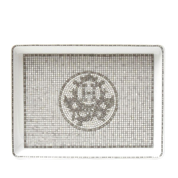 エルメス ブランド小物 レディース 長方形皿 トレイ モザイク ヴァンキャトル プラチナ 16cm×12cm 未使用展示品