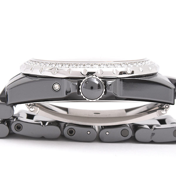 シャネル 時計 メンズ J12 ファーズドゥリュヌ ダイヤベゼル 自動巻 ブラック文字盤 純正ダイヤ セラミック CHANEL H3407 中古