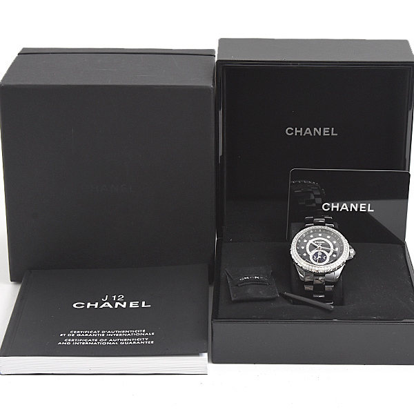 シャネル 時計 メンズ J12 ファーズドゥリュヌ ダイヤベゼル 自動巻 ブラック文字盤 純正ダイヤ セラミック CHANEL H3407 中古