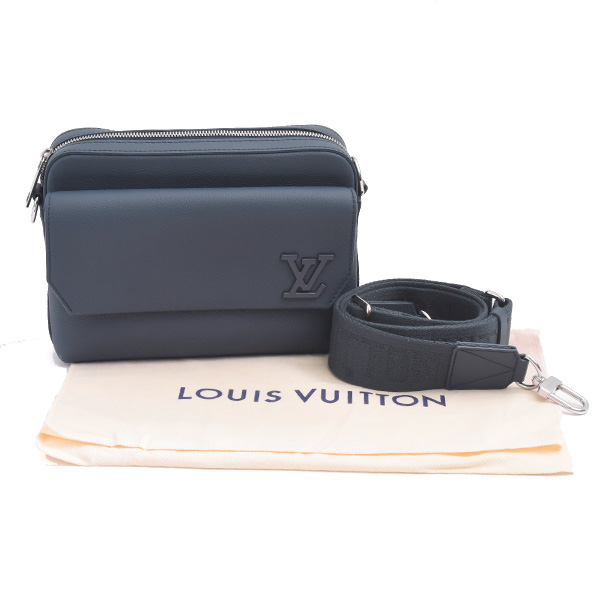 ルイヴィトン バッグ メンズ ファストライン メッセンジャー ショルダーバッグ LVアエログラム グレインレザー ネイビー Louis Vuitton M22611 中古
