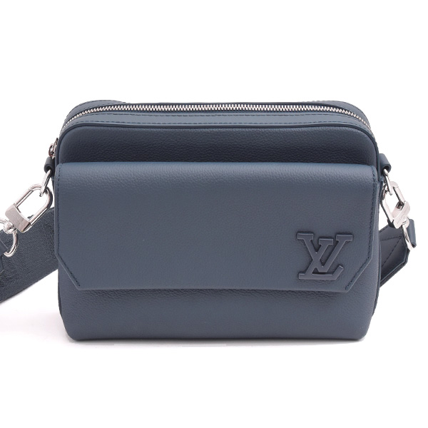 ルイヴィトン バッグ メンズ ファストライン メッセンジャー ショルダーバッグ LVアエログラム グレインレザー ネイビー Louis Vuitton M22611 中古