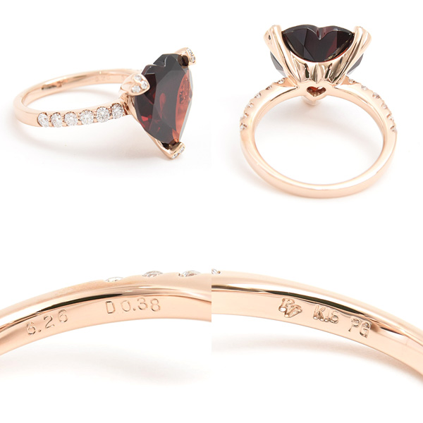 ポンテヴェキオ 指輪 レディース ハート ロードライトガーネット ダイヤ リング 10号 G6.26ct D0.38ct ピンクゴールド K18PG Ponte Vecchio 中古