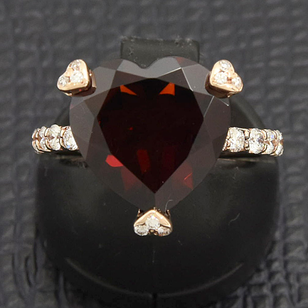 ポンテヴェキオ 指輪 レディース ハート ロードライトガーネット ダイヤ リング 10号 G6.26ct D0.38ct ピンクゴールド K18PG Ponte Vecchio 中古
