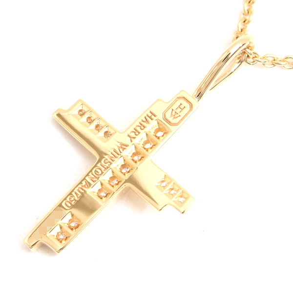 ハリーウィンストン ネックレス レディース トラフィック クロス ネックレス 保証書 イエローゴールド HARRY WINSTON 750YG 中古
