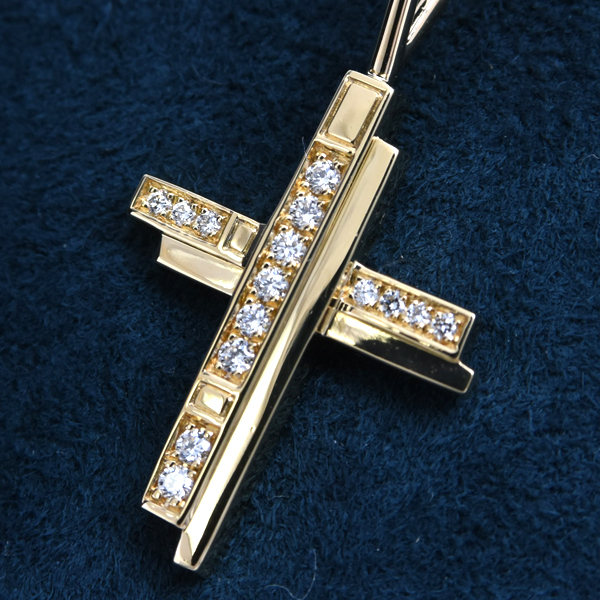 ハリーウィンストン ネックレス レディース トラフィック クロス ネックレス 保証書 イエローゴールド HARRY WINSTON 750YG 中古