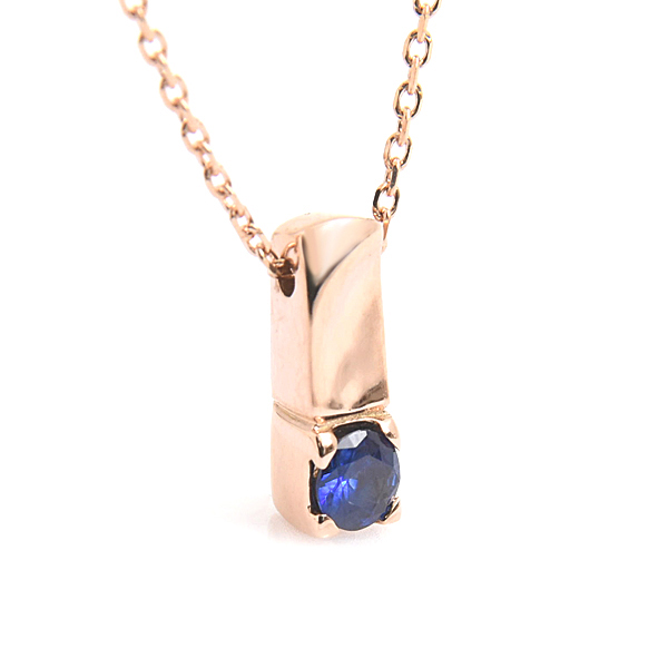 ヨンドシー ネックレス レディース 1P ブルーサファイア スクエアトップ ピンクゴールド プチペンダント 4℃ K18PG 中古