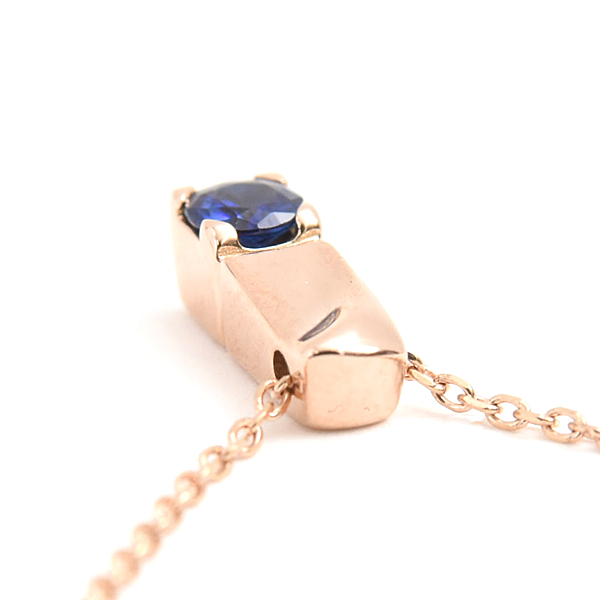 ヨンドシー ネックレス レディース 1P ブルーサファイア スクエアトップ ピンクゴールド プチペンダント 4℃ K18PG 中古