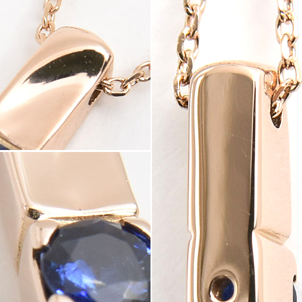 ヨンドシー ネックレス レディース 1P ブルーサファイア スクエアトップ ピンクゴールド プチペンダント 4℃ K18PG 中古