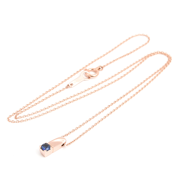 ヨンドシー ネックレス レディース 1P ブルーサファイア スクエアトップ ピンクゴールド プチペンダント 4℃ K18PG 中古