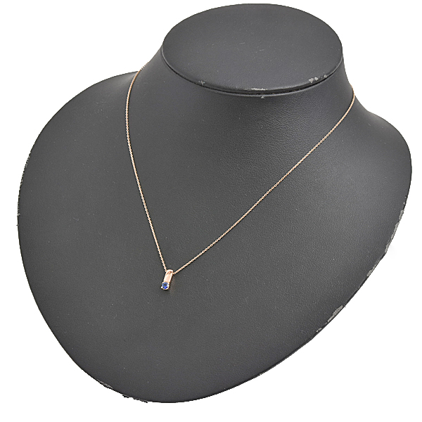 ヨンドシー ネックレス レディース 1P ブルーサファイア スクエアトップ ピンクゴールド プチペンダント 4℃ K18PG 中古