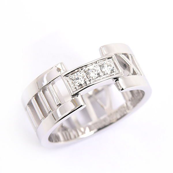 ティファニー 指輪 レディース オープンアトラス 3Pダイヤ リング 透かし 実測12号 幅8.2mm ホワイトゴールド TIFFANY 750WG K18WG 中古