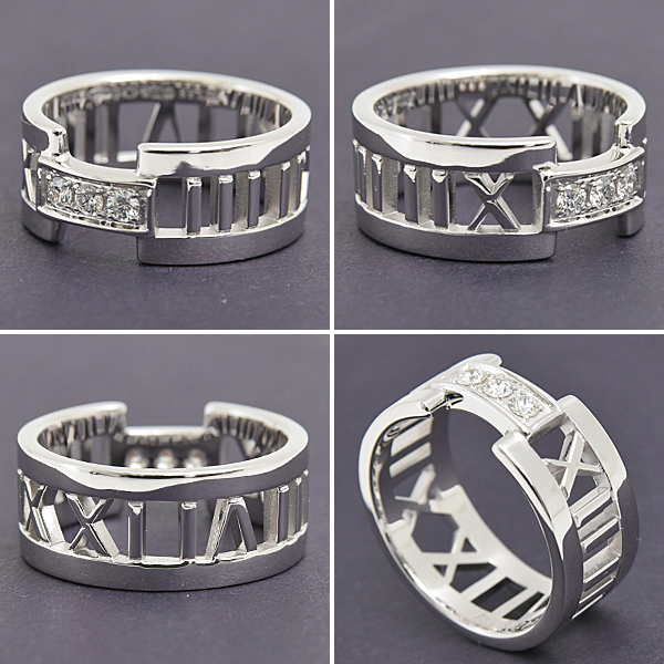 ティファニー 指輪 レディース オープンアトラス 3Pダイヤ リング 透かし 実測12号 幅8.2mm ホワイトゴールド TIFFANY 750WG K18WG 中古