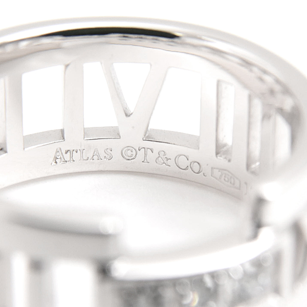 ティファニー 指輪 レディース オープンアトラス 3Pダイヤ リング 透かし 実測12号 幅8.2mm ホワイトゴールド TIFFANY 750WG K18WG 中古