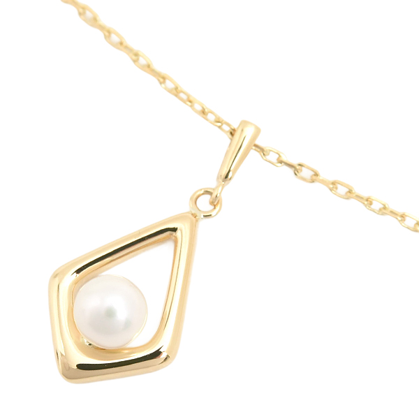 ミキモト ネックレス レディース ひし型チャーム アコヤ ベビーパールネックレス 4.7mm珠 イエローゴールド MIKIMOTO K18 中古