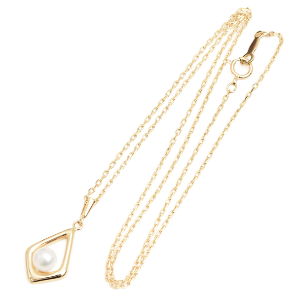 ミキモト ネックレス レディース ひし型チャーム アコヤ ベビーパールネックレス 4.7mm珠 イエローゴールド MIKIMOTO K18 中古
