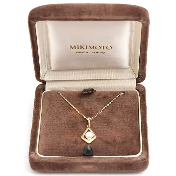 ミキモト ネックレス レディース ひし型チャーム アコヤ ベビーパールネックレス 4.7mm珠 イエローゴールド MIKIMOTO K18 中古
