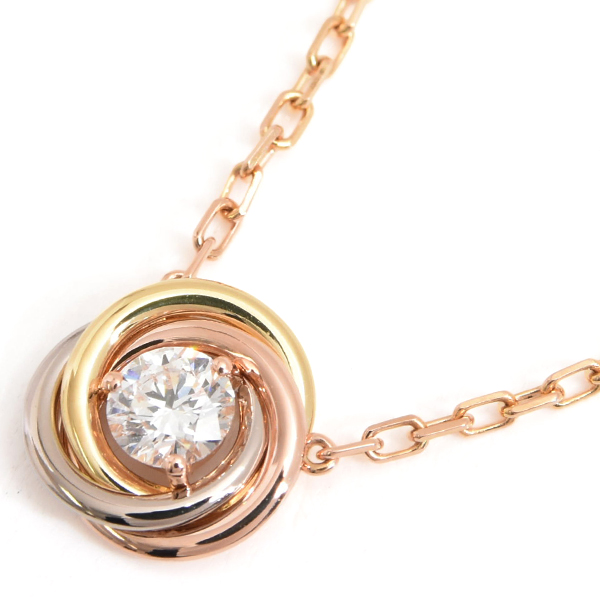 カルティエ ネックレス レディース トリニティ 1Pダイヤ ネックレス ゴールド Cartier 750YG×WG×PG 中古