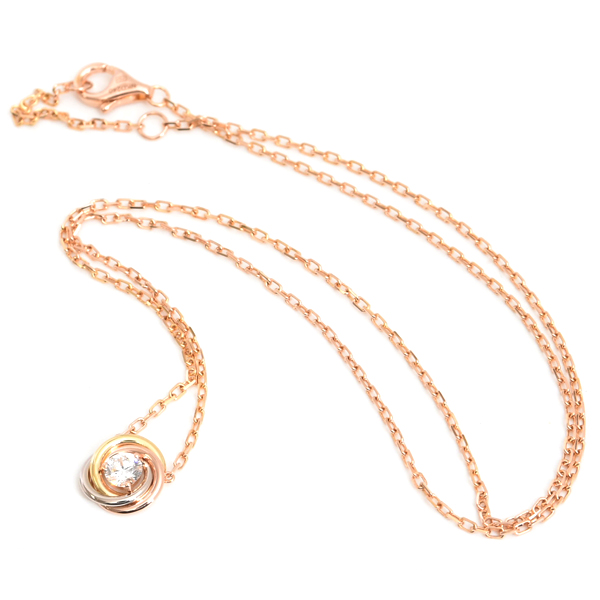カルティエ ネックレス レディース トリニティ 1Pダイヤ ネックレス ゴールド Cartier 750YG×WG×PG 中古
