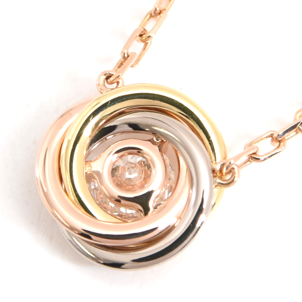 カルティエ ネックレス レディース トリニティ 1Pダイヤ ネックレス ゴールド Cartier 750YG×WG×PG 中古