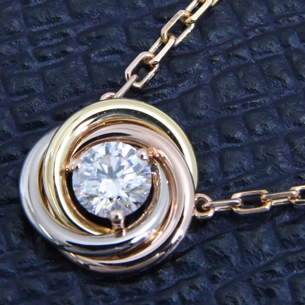 カルティエ ネックレス レディース トリニティ 1Pダイヤ ネックレス ゴールド Cartier 750YG×WG×PG 中古
