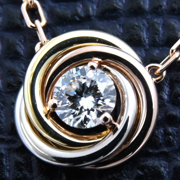 カルティエ ネックレス レディース トリニティ 1Pダイヤ ネックレス ゴールド Cartier 750YG×WG×PG 中古