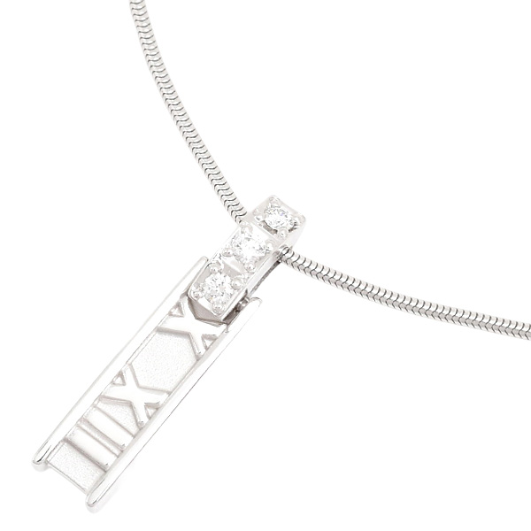 ティファニー ネックレス レディース アトラスバー 3Pダイヤ ネックレス ホワイトゴールド TIFFANY 750WG 中古