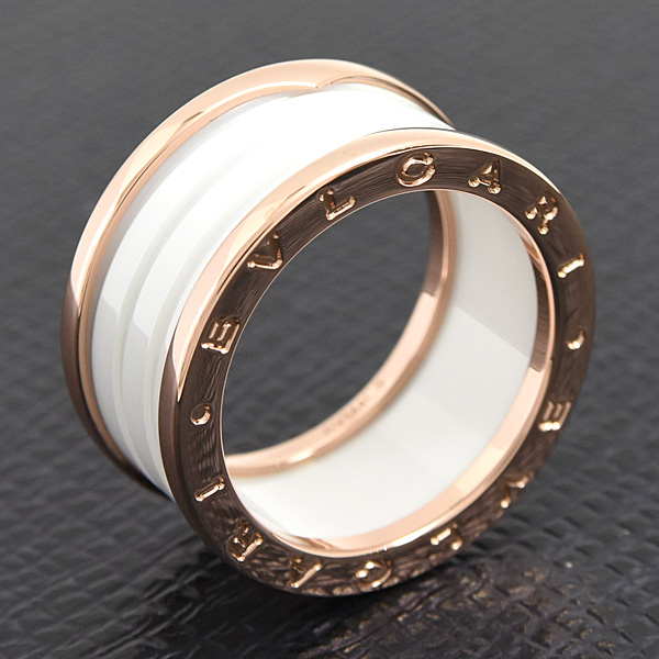 ブルガリ 指輪 メンズ ビーゼロワン B-ZERO1 リング 61号 実寸19.5号 ピンクゴールド セラミック 750PG×CE BVLGARI 中古