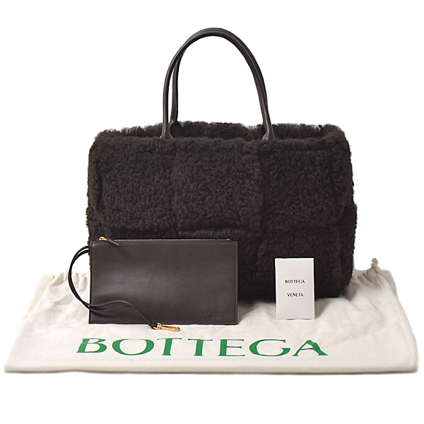 ボッテガヴェネタ バッグ レディース マキシイントレチャート アルコトート トートバッグ ムートン  ダークブラウン BOTTEGA VENETA 中古