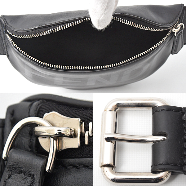 フェンディ バッグ レディース メンズ ロゴボディバッグ カーフ ブラック FENDI 7VA525 中古