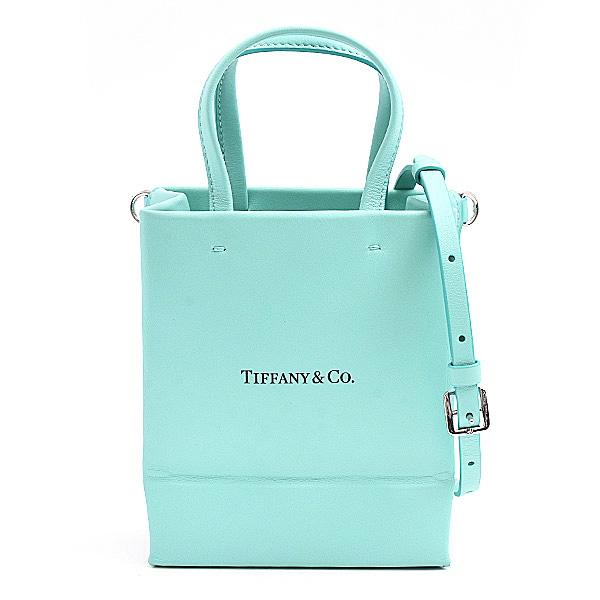 ティファニー バッグ レディース ショッピング トート バッグ ミニ 2WAY ショルダー ハンドバッグ カーフ ティファニーブルー TIFFANY 中古